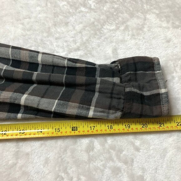 Denver Hayes Vintage Slim Fit Black & Brown Plaid Heavier Flannel Shirt - Picture 8 of 10